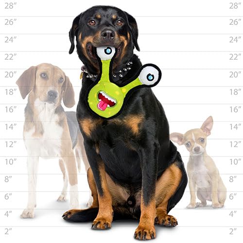 TUFFY - World s Tuffest Soft Dog Toy - Alien Ball Green-2eyes - Squeakers - Multiple Layers. Made Durable, Strong & Tough. Inte