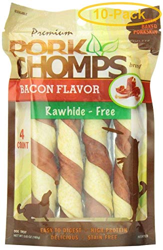 Scott Pet Pork Chomps Premium Pork Twistz  Bacon Large  4 Count  Pack of 10
