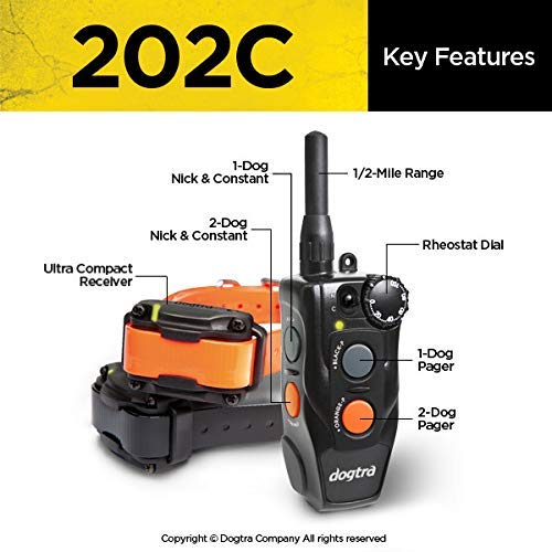 Dogtra 202C Waterproof -Mile One-Handed Operation 2-Dog Remote Training Dog E-Collar