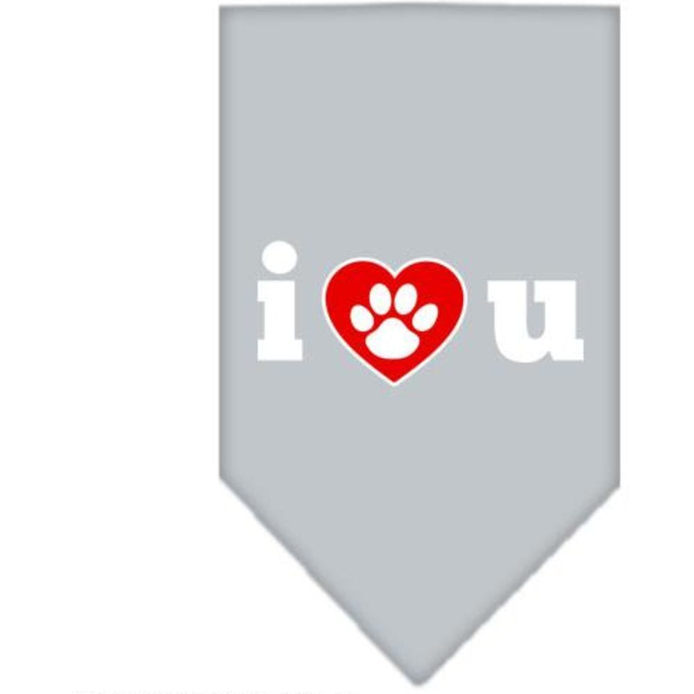 Pet and Dog Bandana Screen Printed, &quot;I Love You&quot; Grey Small