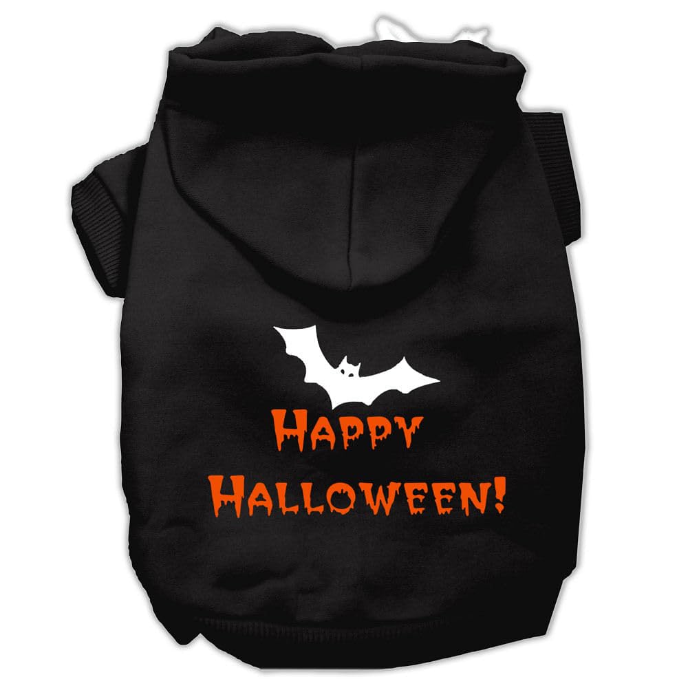 Halloween Pet, Dog & Cat Hoodie Screen Printed, 'Happy Halloween' Black Lg (10-14 Lbs.)