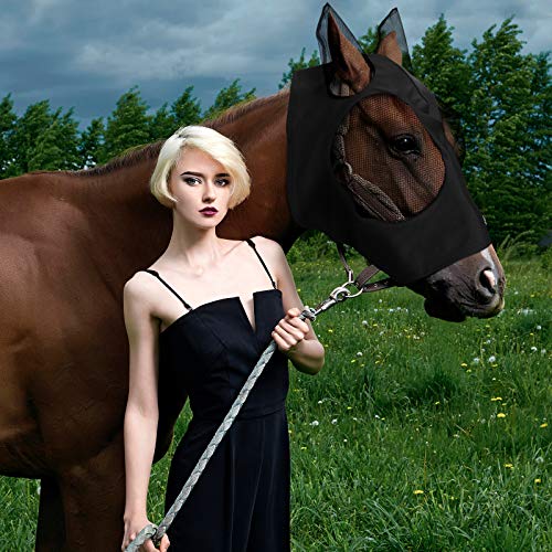 Weewooday 3 Pcs Horse Fly Masks for Horses Fly Masks with Ears Smooth and Elasticity Fly Mask with UV Protection(Black, Gray, Bl