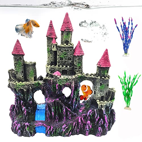 Pinvnby Aquarium Resin Castle Decoration Fish Tank Driftwood Castle Cave Hideouts House Plants Supplies Accessories(Pink) 