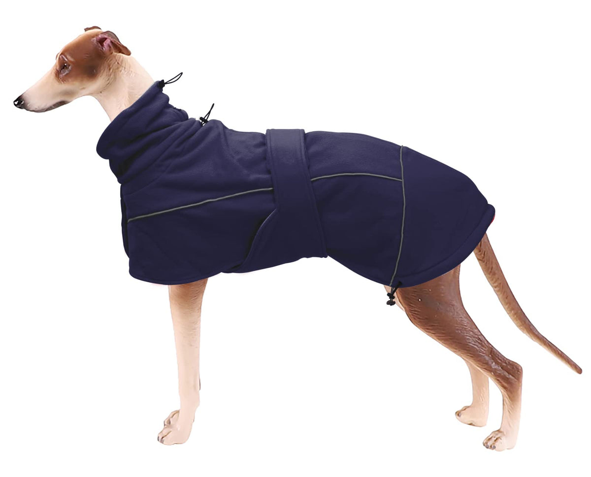 Greyhound Lurcher Winter Coat, Whippet Warm Coat With Fleece, Water Resistant Dog Jacket With Adjustable Bands And Zipper Harness Hole - Navy - Xsmall