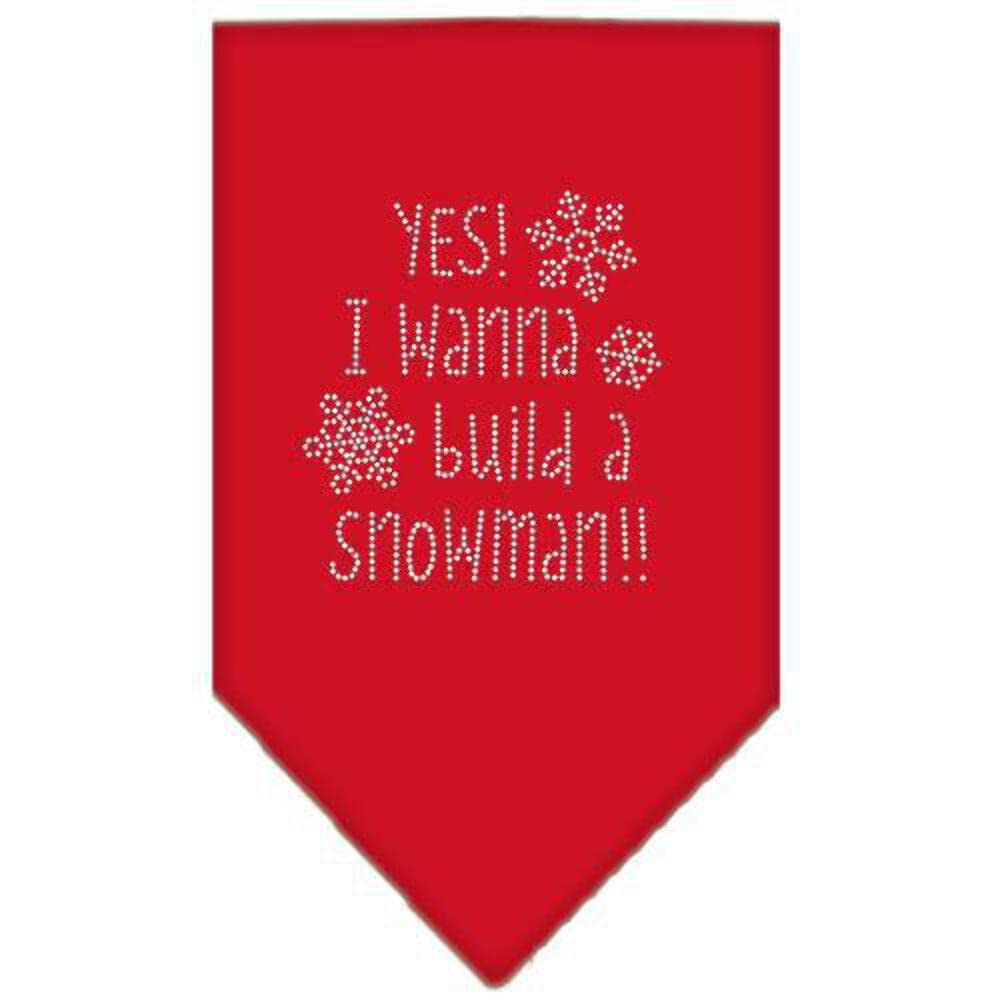Christmas Pet and Dog Bandana Rhinestone, "Yes! I Want To Build A Snowman" Red Large