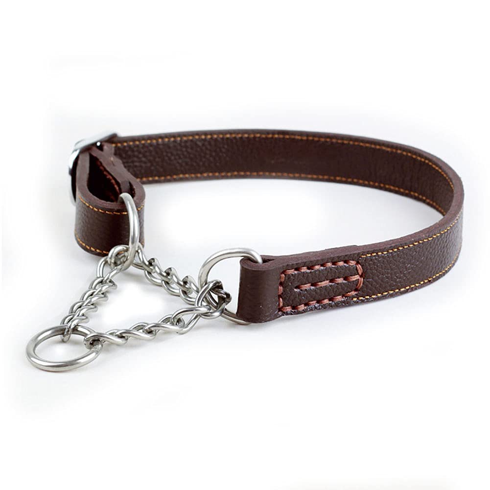 Love Dream Martingale Collars For Dogs, Leather Training Dog Collar, Stainless Steel Chain Anti-Escape No Pull Dog Collar For Medium Large Dogs (S(11.8'-16.9'), Brown)