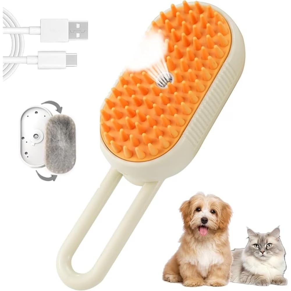 Panca 4In1 Steam Brush For Dogs & Cats | Pet Grooming Brush With Deshedding Comb, Bath Spray & Massage | Hair Remover Tool For