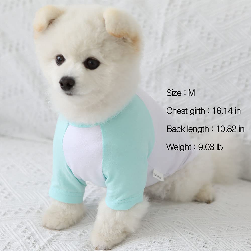 Lucky Petter Dog Cotton Shirts For Small And Large Dogs Raglan T-Shirts Soft Breathable Dog Shirt Pet Clothes (Small, White/Mint)