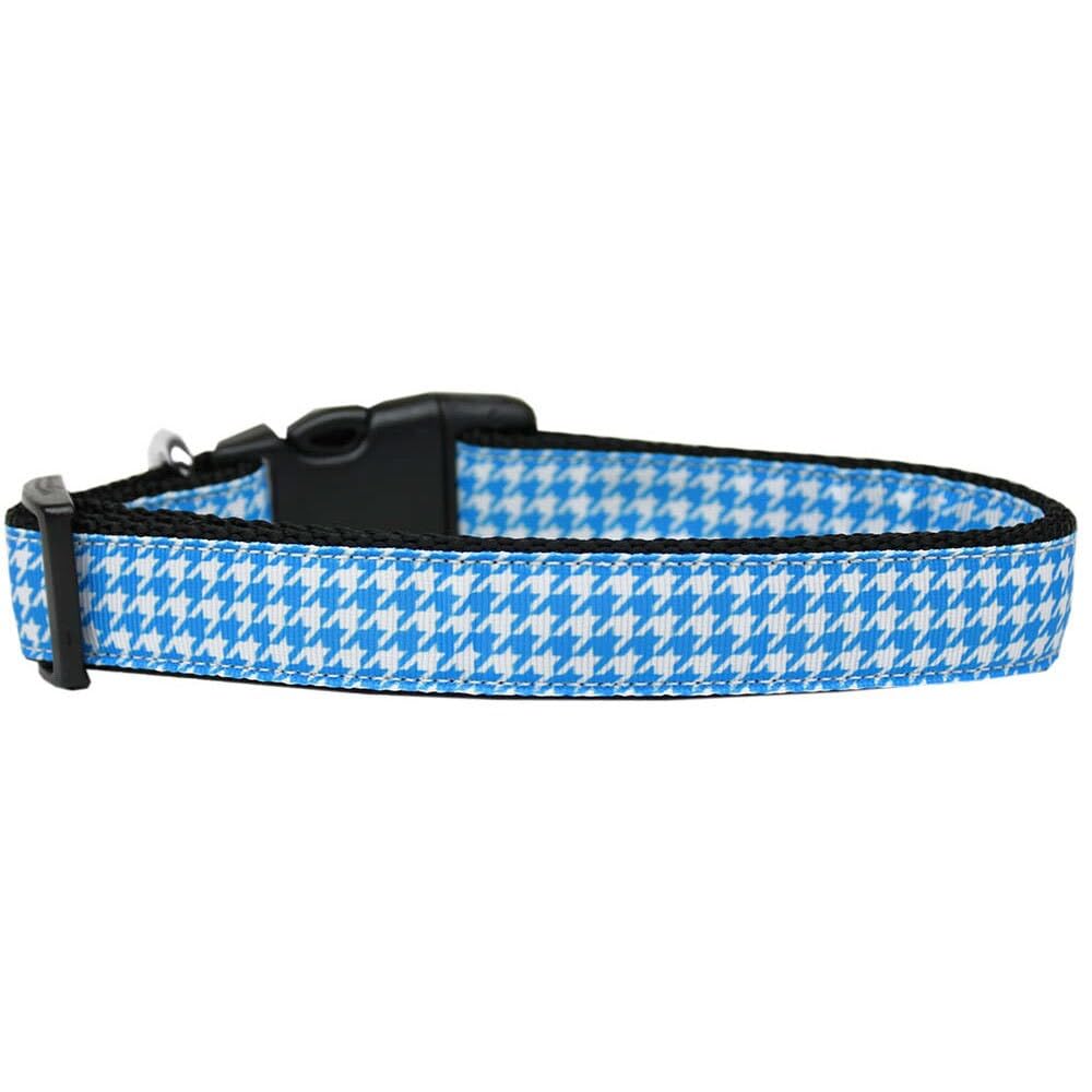 Pet Dog & Cat Nylon Collar or Leash, &quot;Houndstooth Blue&quot; MD Narrow Collar