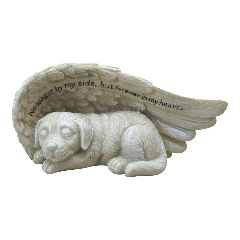 Comfy Hour Loving Memory Collection 4' Dog Peacefully Sleeping In Angel Wing Figurine Pet Statue - In Memory Of My Best Friend Bereavement (No Longer By My Side But Forever In My Heart), Polyresin