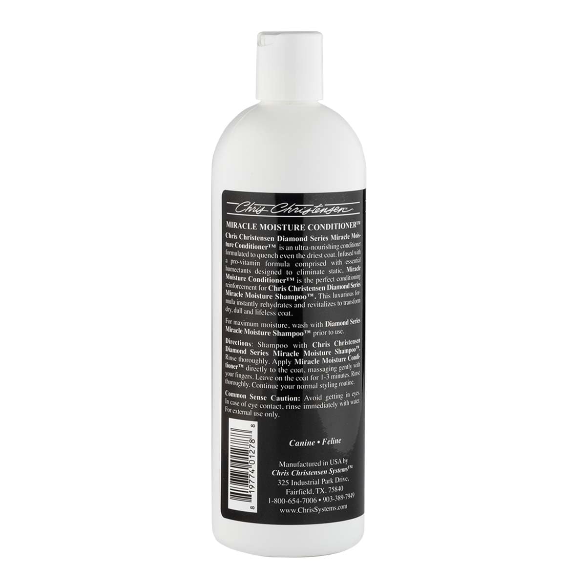 Chris Christensen Miracle Moisture Dog Conditioner, Pro-Vitamin Formula, 16 oz, Black, Model 483, For Dogs and Cats, Made in USA