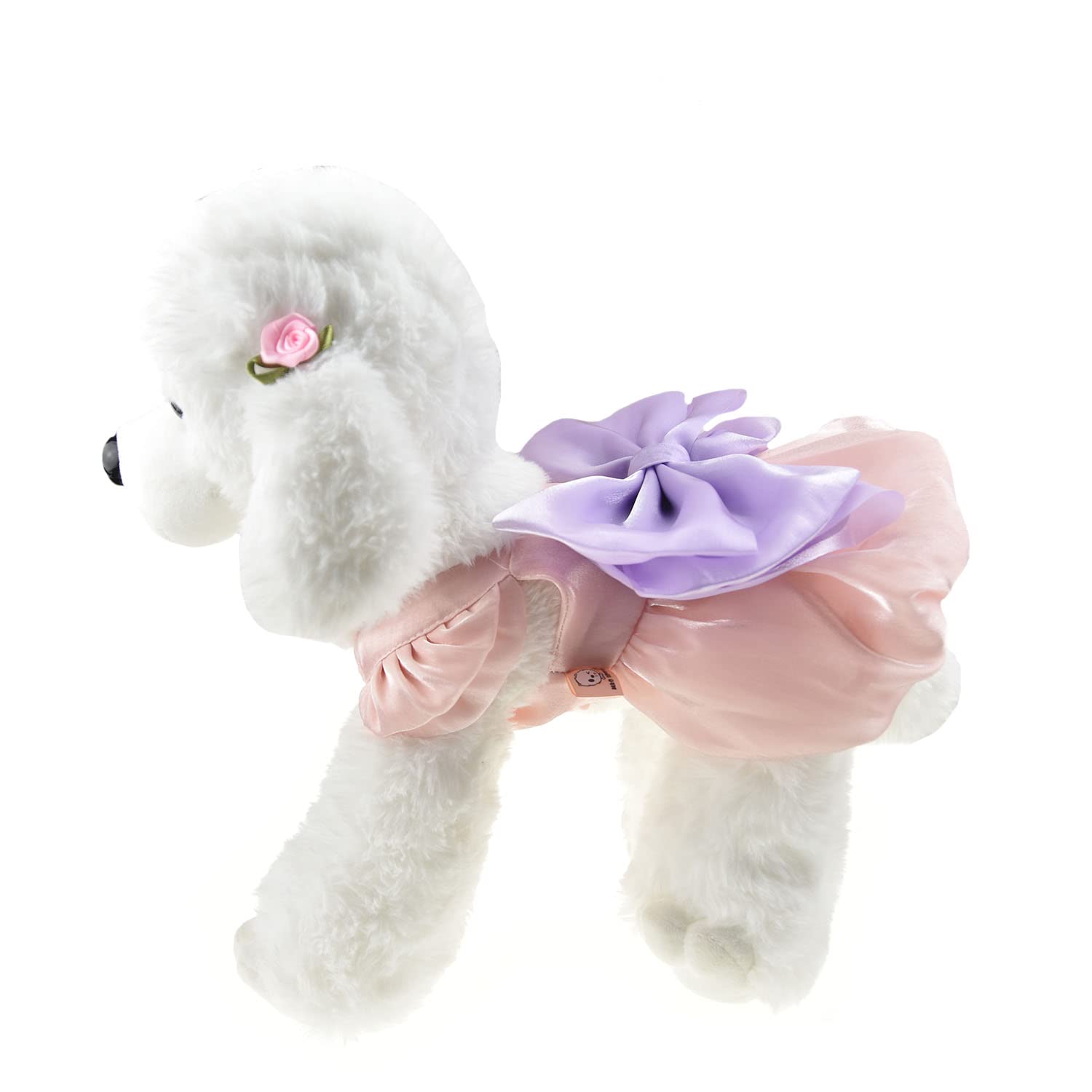Fladorepet Shining Dog Dress Tutu Pink Bowknot Pet Clothes For Wedding Birthday Party Doggy Gown Puppy Outfits Cat Apparel (Purp