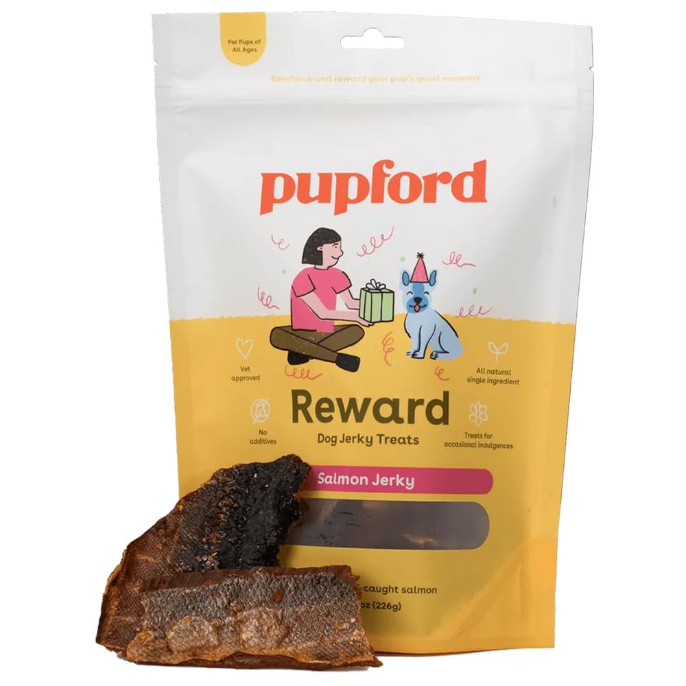 Pupford Crunchy Jerky Treats for Dogs & Puppies, Made in USA, Single Ingredient, No Fillers (Salmon, 8 oz)