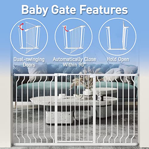 WAOWAO Extra Tall 40.55'' Baby Gate 29.92-63.38'' Wide Pressure Mounted Walk Through Swing Auto Close Safety White Metal Toddler