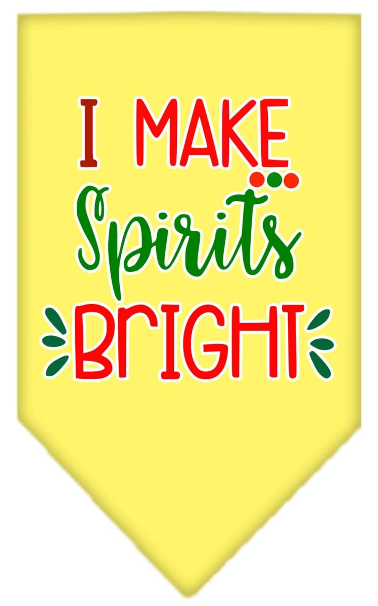 Christmas Pet and Dog Bandana Screen Printed, &quot;I Make Spirits Bright&quot; Yellow Large