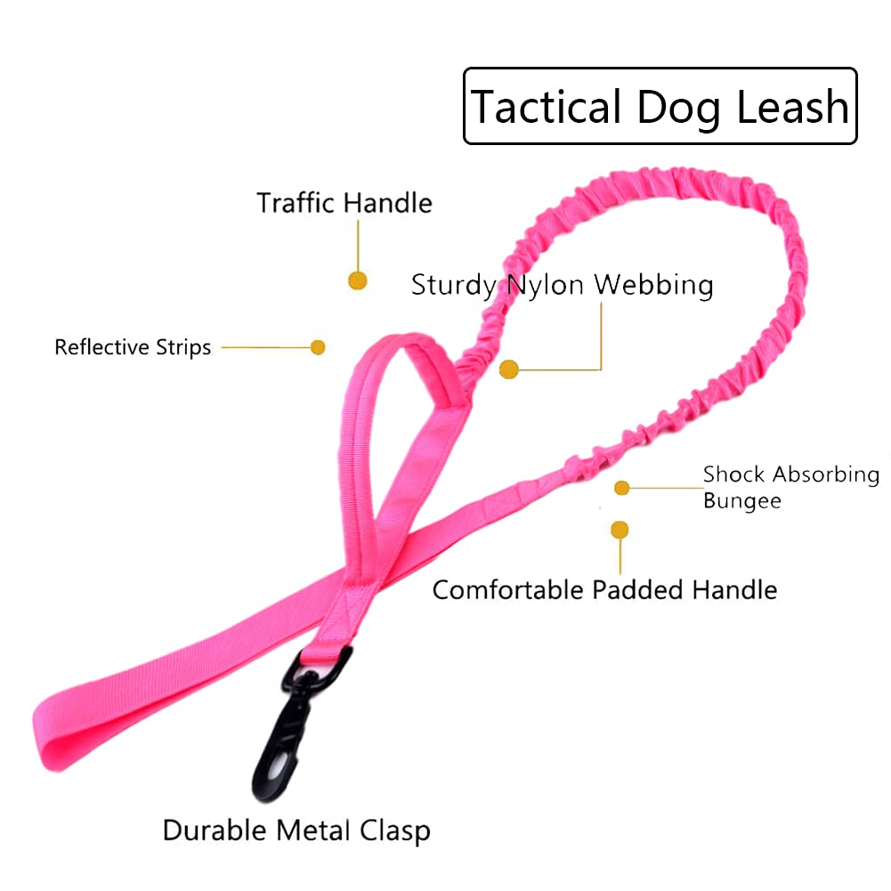 Tactical Dog Collar And Leash Set Tactical Dog Collar With Handle Bungee Leash Adjustable Military Training Nylon Collar Dog Training Collar Leash Set With Control Handleand Metal Buckle(Pink M