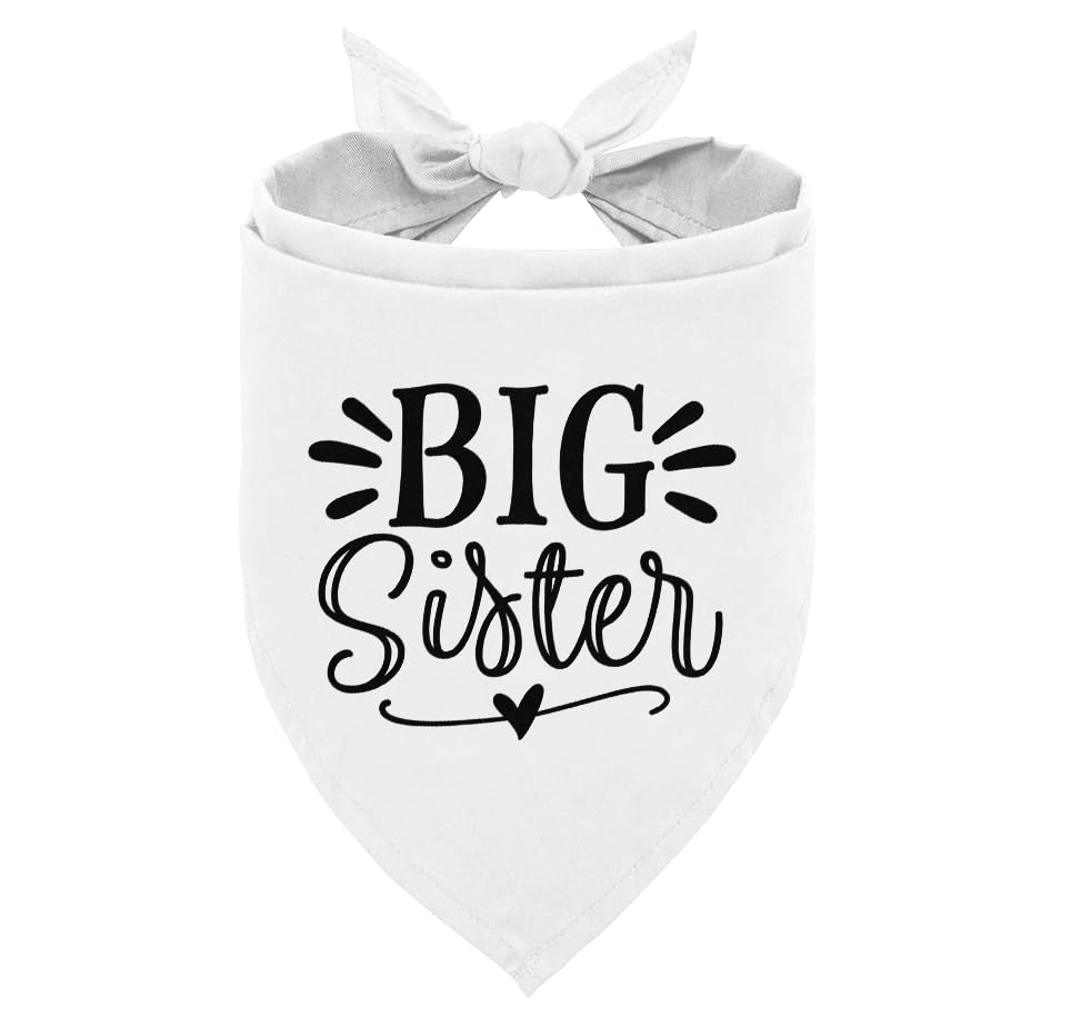 Big Sister Dog Bandana, White Dog Scarf Accessories, Pet Triangle Scarf, Pet Bandana For Small Medium Dogs, Baby Announcement Do