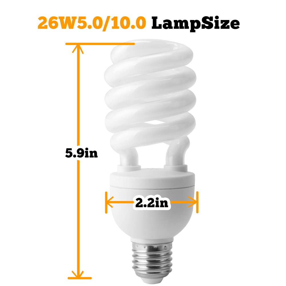 Tekizoo Uva Uvb Light Bulb 5.0/10.0 Compact Florescent Terrarium Lamp For Tropical/Desert Reptiles And Amphibians (26W 5.0)
