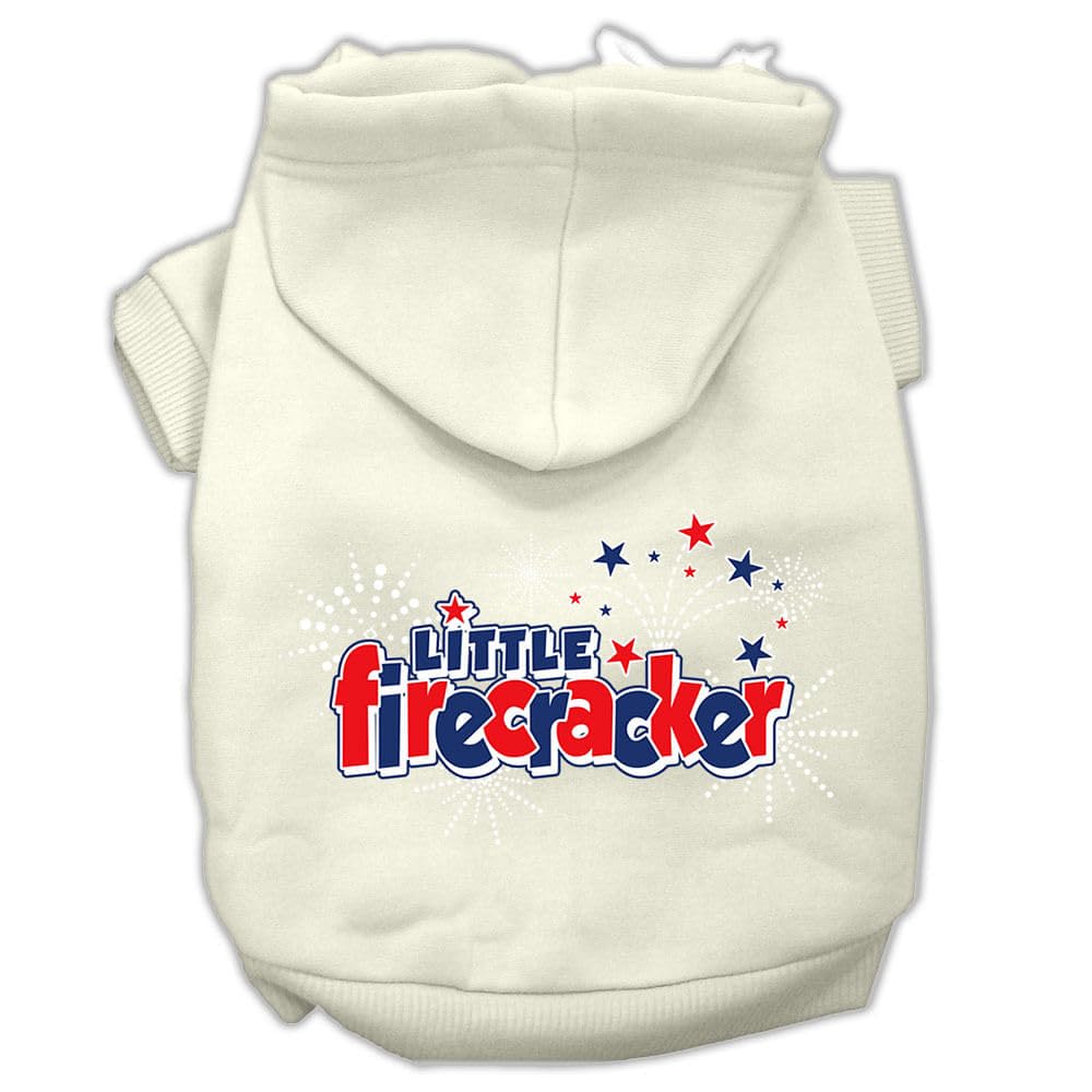 Pet Dog & Cat Hoodie Screen Printed, 'Little Firecracker' Cream Xl (14-20 Lbs.)