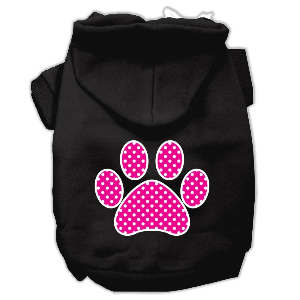 Pet Dog & Cat Hoodie Screen Printed, Pink Swiss Dots Paw Black LG (10-14 lbs.)