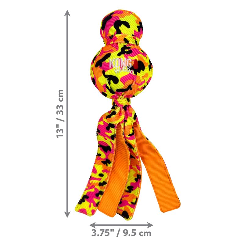 Kong Wubba Ballistic High-Viz Dog Toy - Squeaky Durable Tug & Toss Toy - Bright Colors For High Visibility - (High-Viz Wubba/Bum