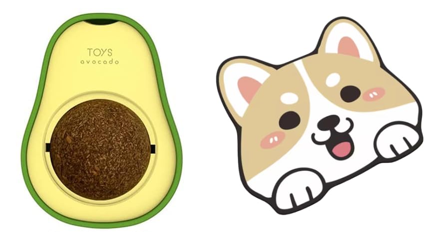 Silvervine, Gall Fruit Catnip Wall Toy, Rotatable , Cat Chew Toys, (Avocado Shape) And Adorable Crystal Velvet Cartoon Cat Litte
