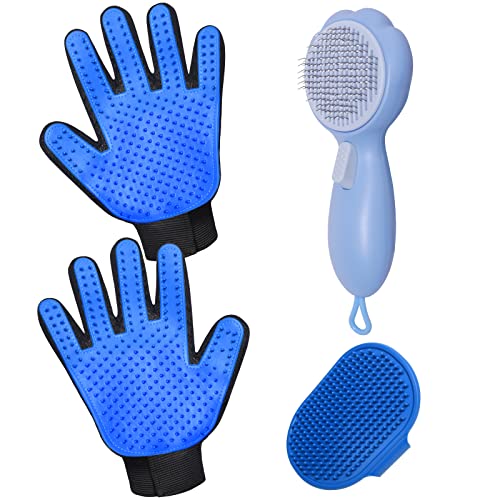 Gjease Cat Grooming Glove Brush,Self-Cleaning Slicker Pet Brush For Short And Long Haired Pats,Dog Bath Brush For Shedding And Grooming,Removes Loose Hair And Tangles,Promote Circulation