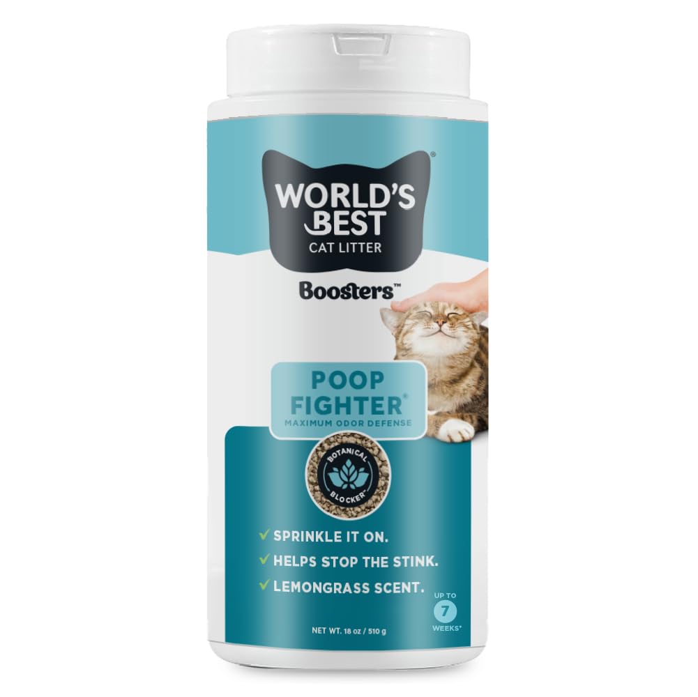 WORLDS BEST CAT LITTER Boosters Poop Fighter | Natural and Sustainable Cat Litter Additive | Eliminates Poop, Urine, and Ammoni