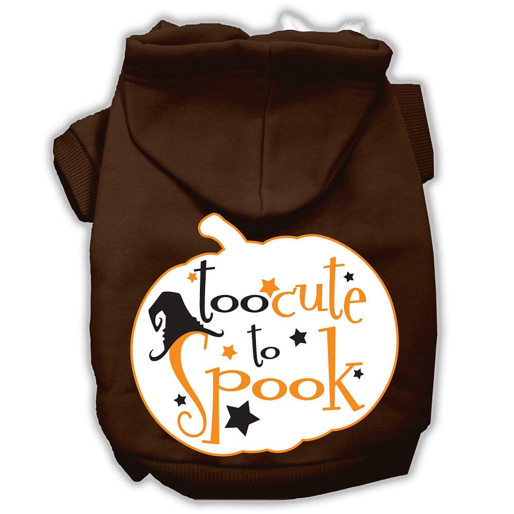 Halloween Pet Dog & Cat Hoodie Screen Printed, 'Too Cute To Spook' Brown Lg (10-14 Lbs.)