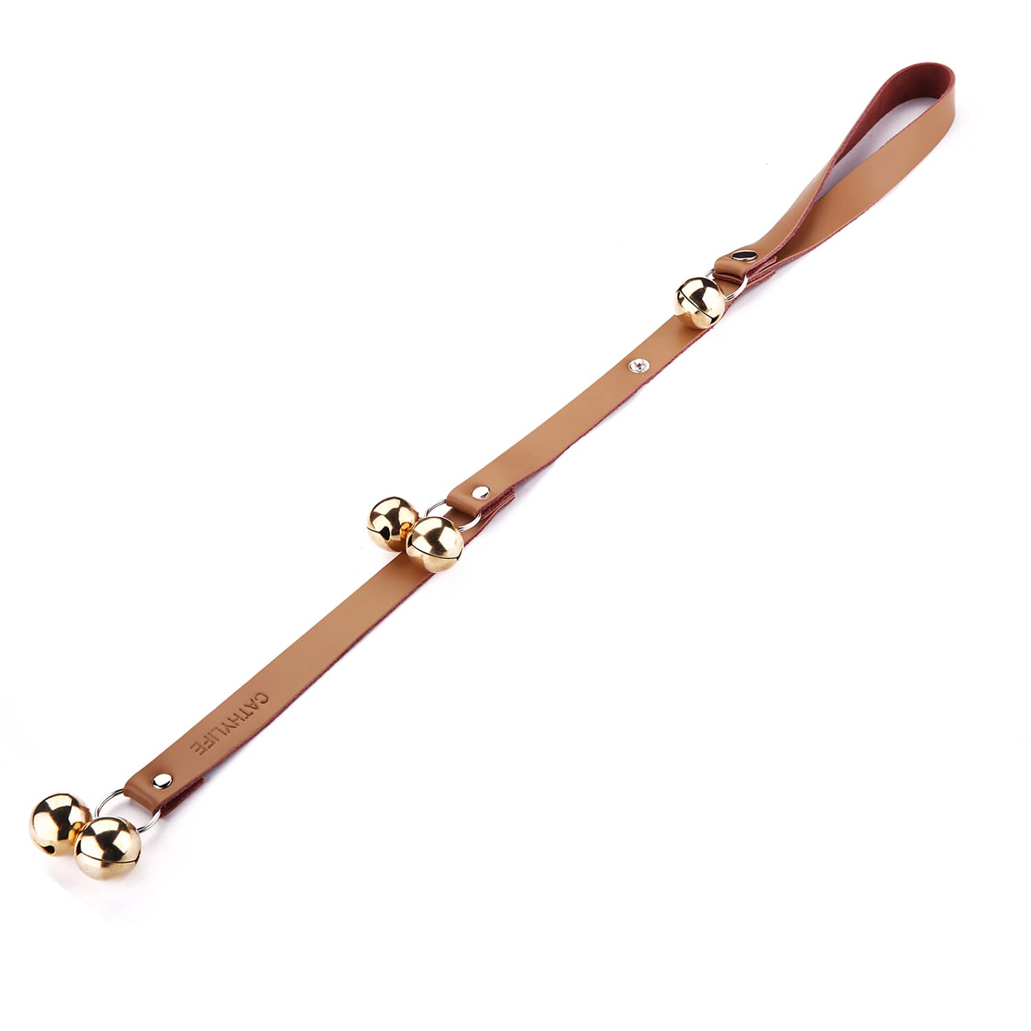 CATHYLIFE Leather Dog Doorbells for Door Knob/Potty Training/Go Outside, Length Adjustment Copper Dog Bell, Housetraining Hanging Bell, Brown Leather Golden Bells. -Like New