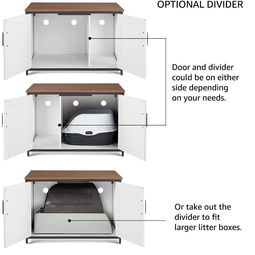 unipaws Extra Large Cat Litter Box Enclosure Furniture with Top Opening, XL Washroom Bench for Cats with Removable Divider, Jumb