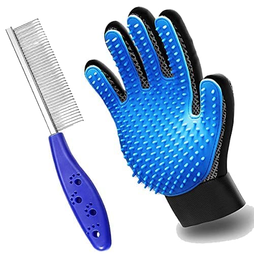 Psk Pet Mart Pet Comb + Dog Comb + Dog Brush + Grooming Hand Glove + Dog Grooming Combo Set Single Side Steel Comb Grooming Kit