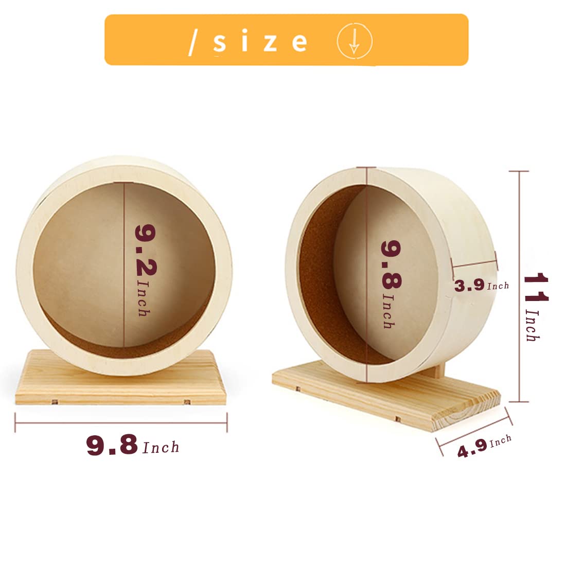 Antiai Hamster Wooden Silent Wheel, 9.8 Inch Small Animal Exercise Wheel Accessories, Quiet Spinner Hamster Running Wheels Preve