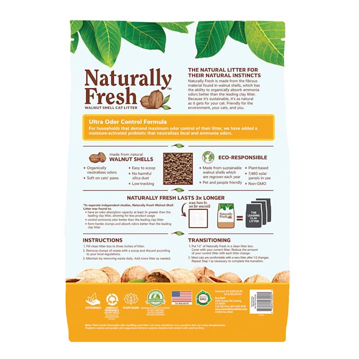 Naturally Fresh Cat Litter Made From Walnut Shells, Multi-Cat, Ultra Odor Control, Unscented, Upcycled, Sustainable, 26 Lbs