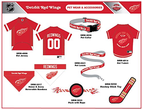 NHL Detroit Red Wings Tee Shirt for Dogs & Cats, Large. - Are You A Hockey Fan? Let Your Pet Be An NHL Fan Too!