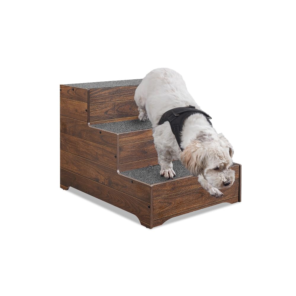 beeNbkks Dog Stairs Furniture, Extra Wide Wooden Pet Steps for Medium Large Dogs and Cats, Non-Slip Pet Ladder for Elderly Injur