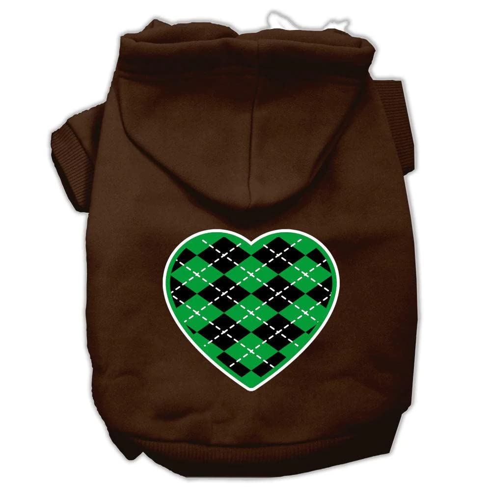 Pet Dog & Cat Hoodie Screen Printed, 'Green Argyle Heart' Baby Blue 2Xl (20-25 Lbs.)