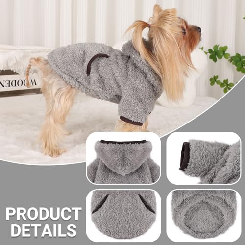 Dog Sweater Hoodie Fleece Warm Fuzzy Velvet Sweaters Winter Clothes For Small Dogs Girl Boy (Gray, X-Small)