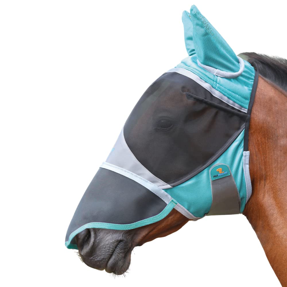 Shires Fly Guard Deluxe Fly Mask with Ears & Nose (Green, Pony)