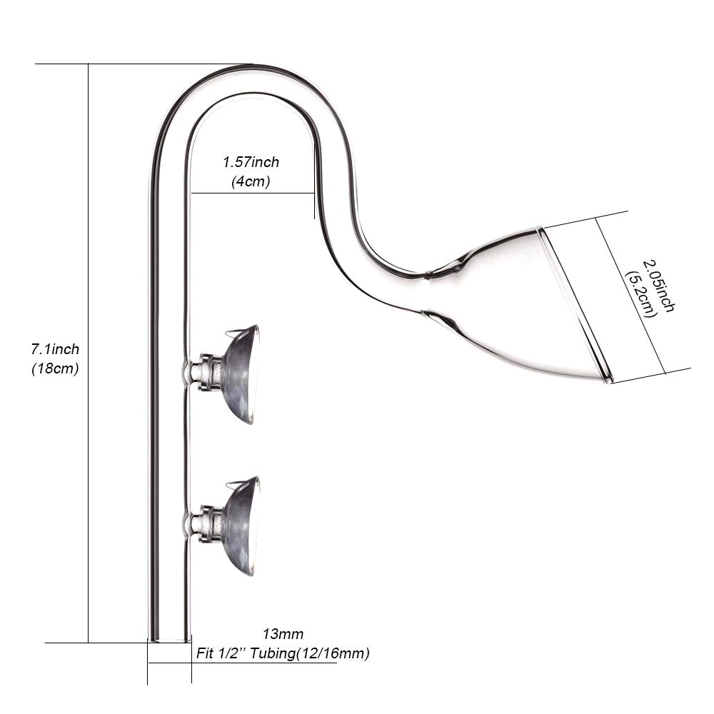 Fzone Aquatic Glass Lily Pipe Outflow With Suctions For Aquarium Plant And Marine Filter 1/2''(12/16Mm) Tubing