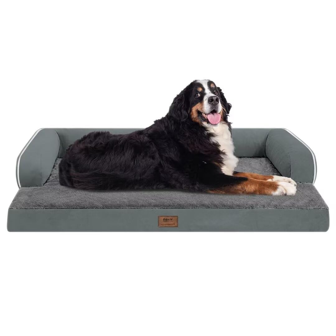 Large Dog Bed Orthopedic Washable: Dark Grey Dog Bed With Waterproof Cover And Removable Bolster, Egg Foam Couch Sofa For Medium Xxxlarge Dogs