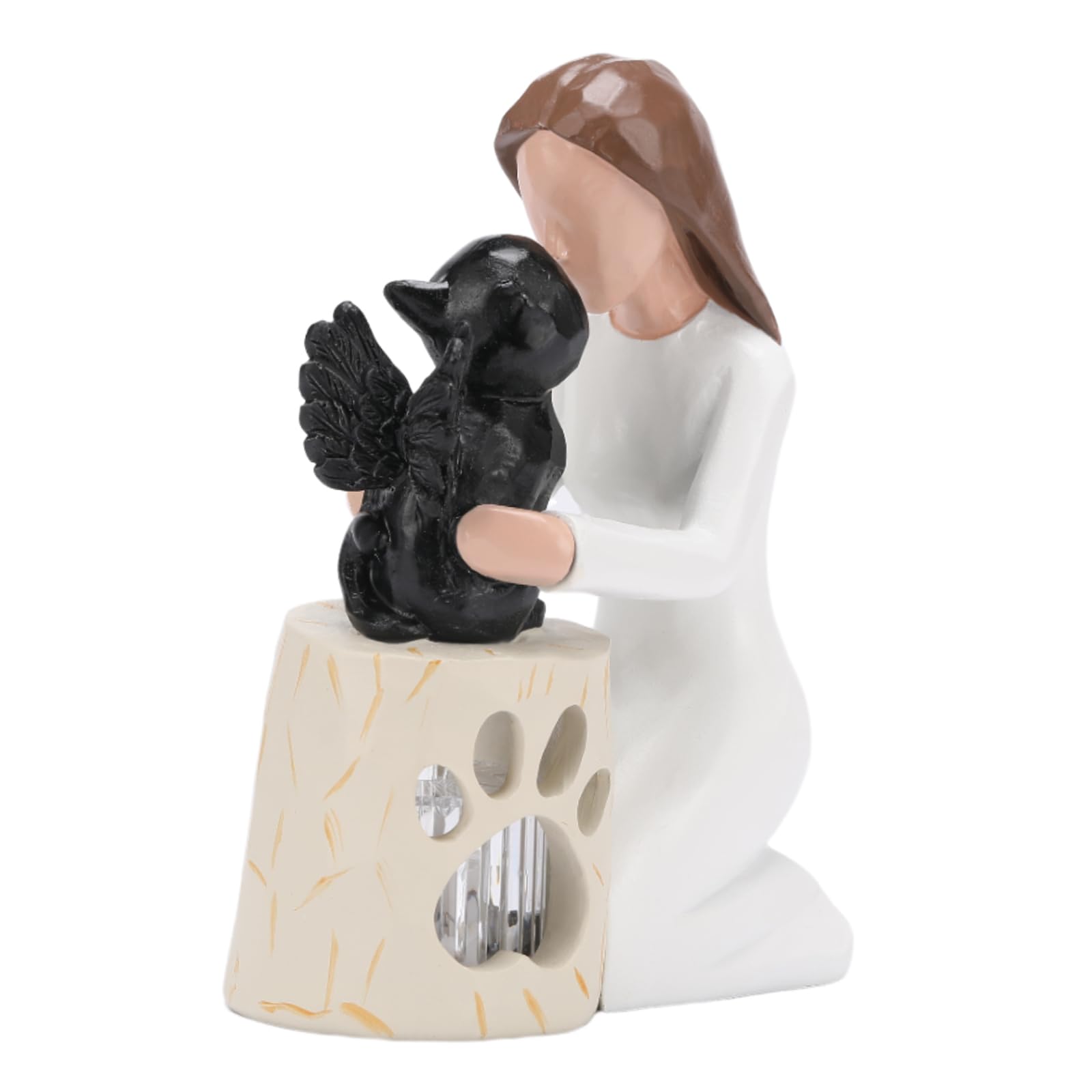 Seawah Cat Memorial Gifts For Loss Of Cat - Sympathy Gifts For Cat Lover - Hand-Painted Angel Cat Candle Holder Figurine Statue