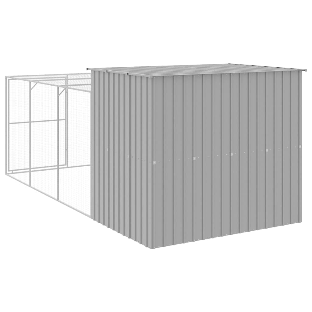 vidaXL Dog House with Run Light Gray 84.3x179.9x71.3 Galvanized Steel