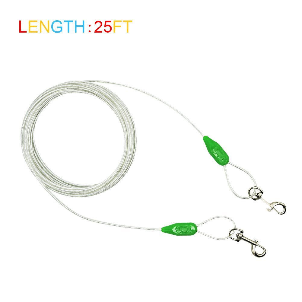 Petest 25Ft Reflective Tie-Out Cable For Small Dogs Up To 35 Pounds