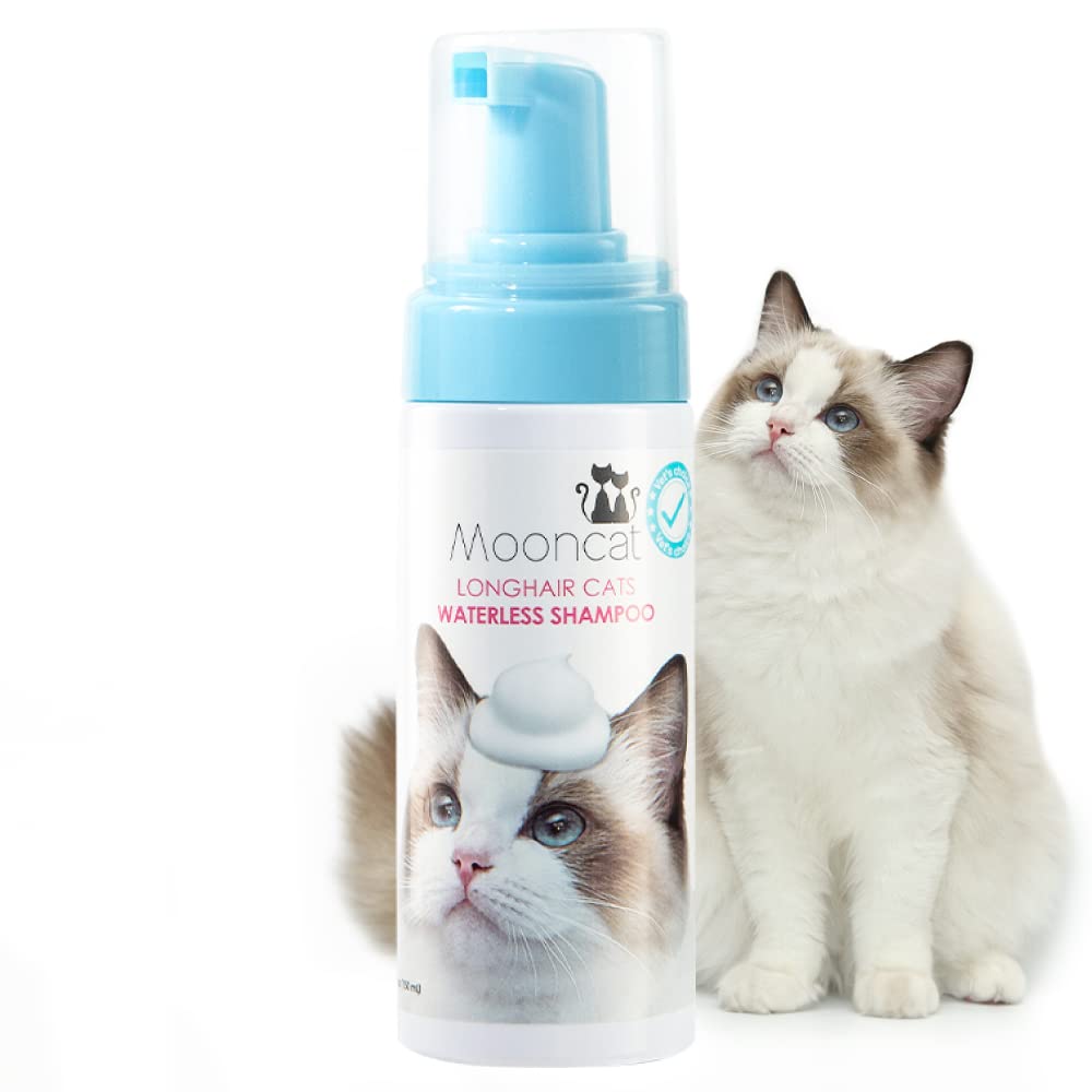 Mooncat Waterless Cat Shampoo, Licking Safe Dry Shampoo For Longhair Cats, No Rinse Foam Cat Bath, Paraben Free, Detangling, Ph 