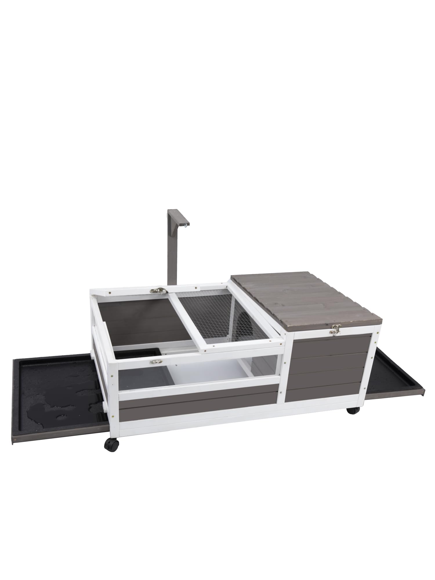Gowoodhut Tortoise Habitat, Large Wooden Reptile Cage on Wheels, Leakproof Tray, 39" Wide, Grey