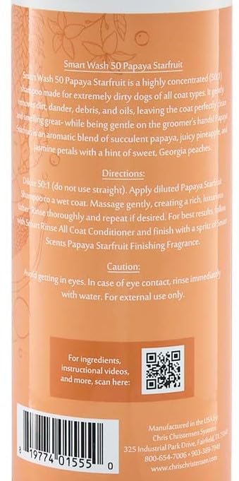 Chris Christensen Smartwash50 Papaya Starfruit Ultra Concentrated Dog Shampoo, Makes Up to 50 Bottles, Groom Like A Professional