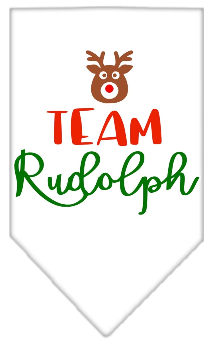 Christmas Pet and Dog Bandana Screen Printed, &quot;Team Rudolph&quot; White Large