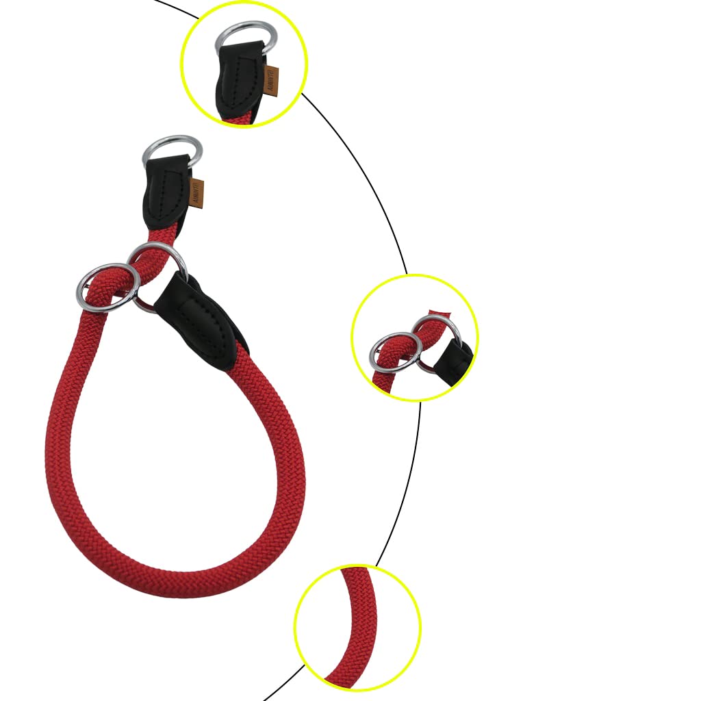 Aiminto Nylon Rope Pro Training Dog Collar, No Pull Round Martingale Collar, Slip Collar With Slidable Stop Ring - Ideal For Medium Large Dogs (L(1/2') - 20' Long, Red)