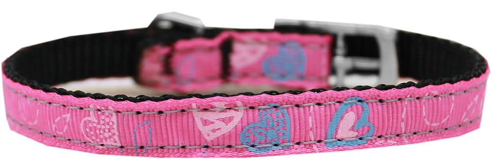 Mirage Pet Products Crazy Hearts Nylon Dog Collar with Classic Buckle, Size 16, Bright Pink